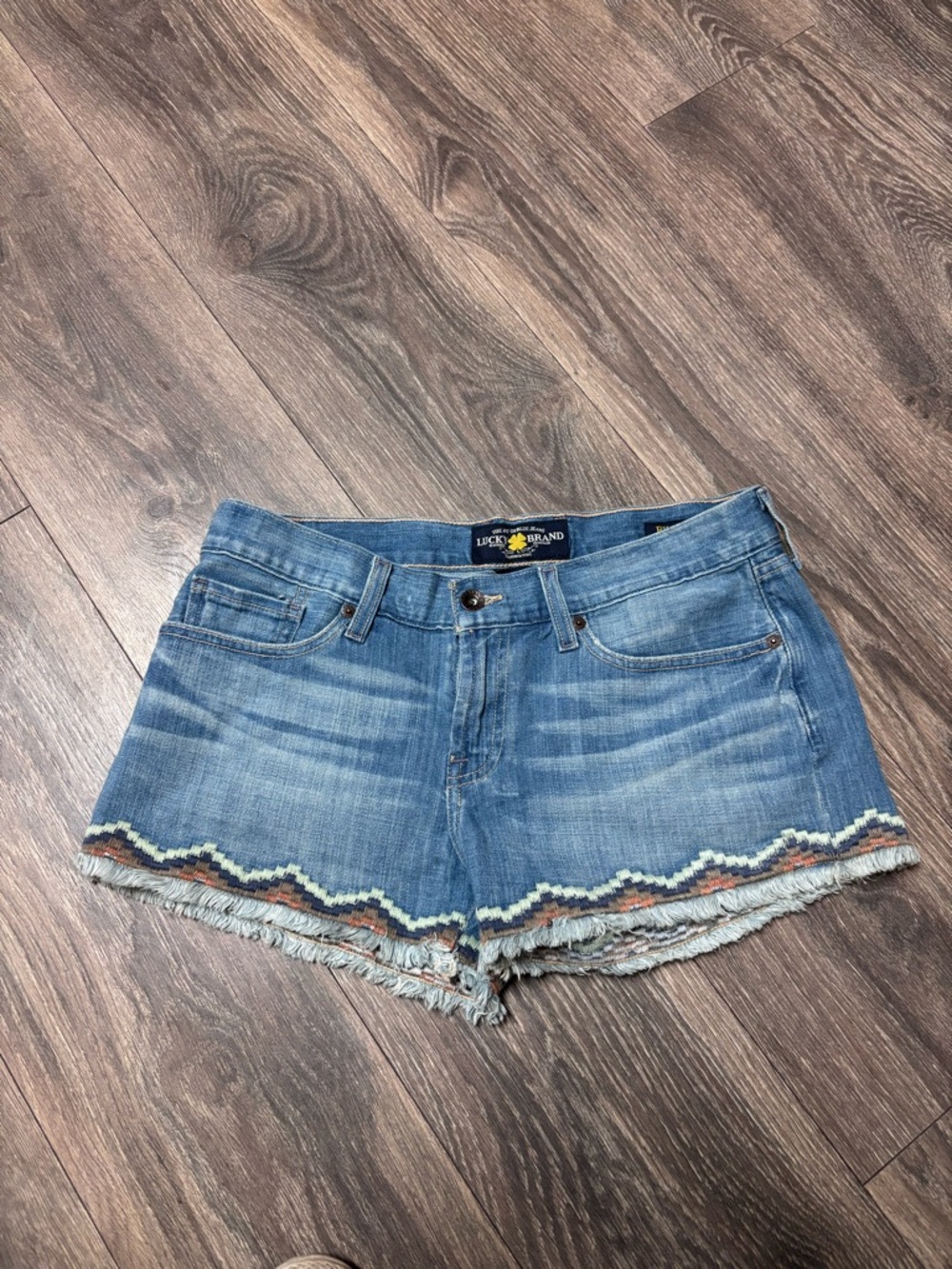Lucky Brand Blue Denim Shorts with Zigzag Embroidery